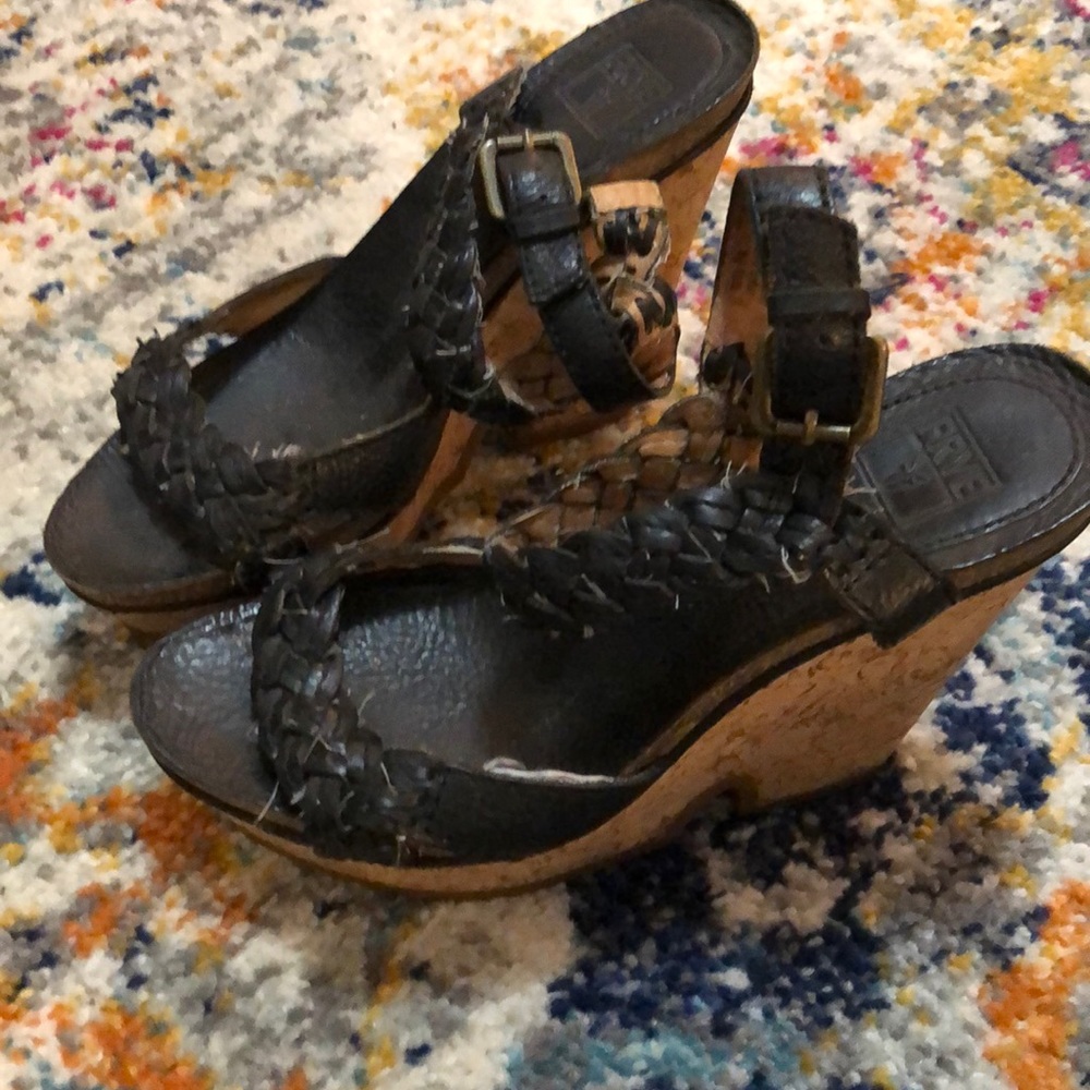 Frye Braylin braided leather cork heel sandals